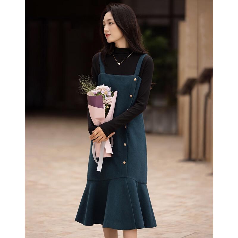 Женское твидовое платье-сарафан из смесовой шерсти с подтяжками и юбкой «рыбий хвост»