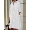 Women's Solid Color Long Sleeve Lapel Simple Loose Shirt Dress