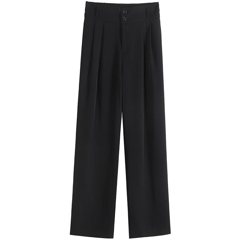Женские черные брюки с высокой посадкой и широкими штанинами, 2025: Стройнящий, Драпированный, Повседневный, Весенне-осенний стиль