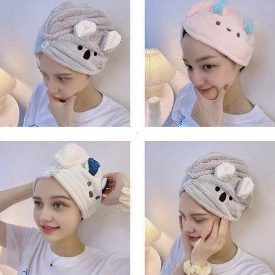 Microfiber Hair Wrap Women Koala Hair Drying Towel with Button Absorbent Quick Dry Hair Towel Turban Reduces Frizz for Bath Shower