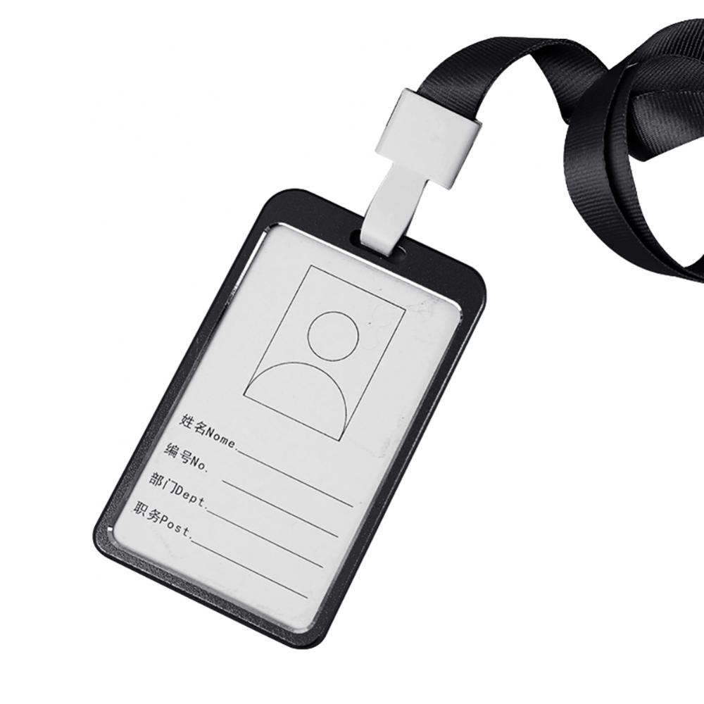 Company Factory Work ID Card Holder Metal Aluminum Alloy Vertical Name ID Card Badge Holder With Neck Straps Lanyard