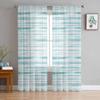 Watercolor Striped Blue-Green Tulle Window Curtains for Bedroom Luxury Home Decor Drapes In Living Room Chiffon Panels