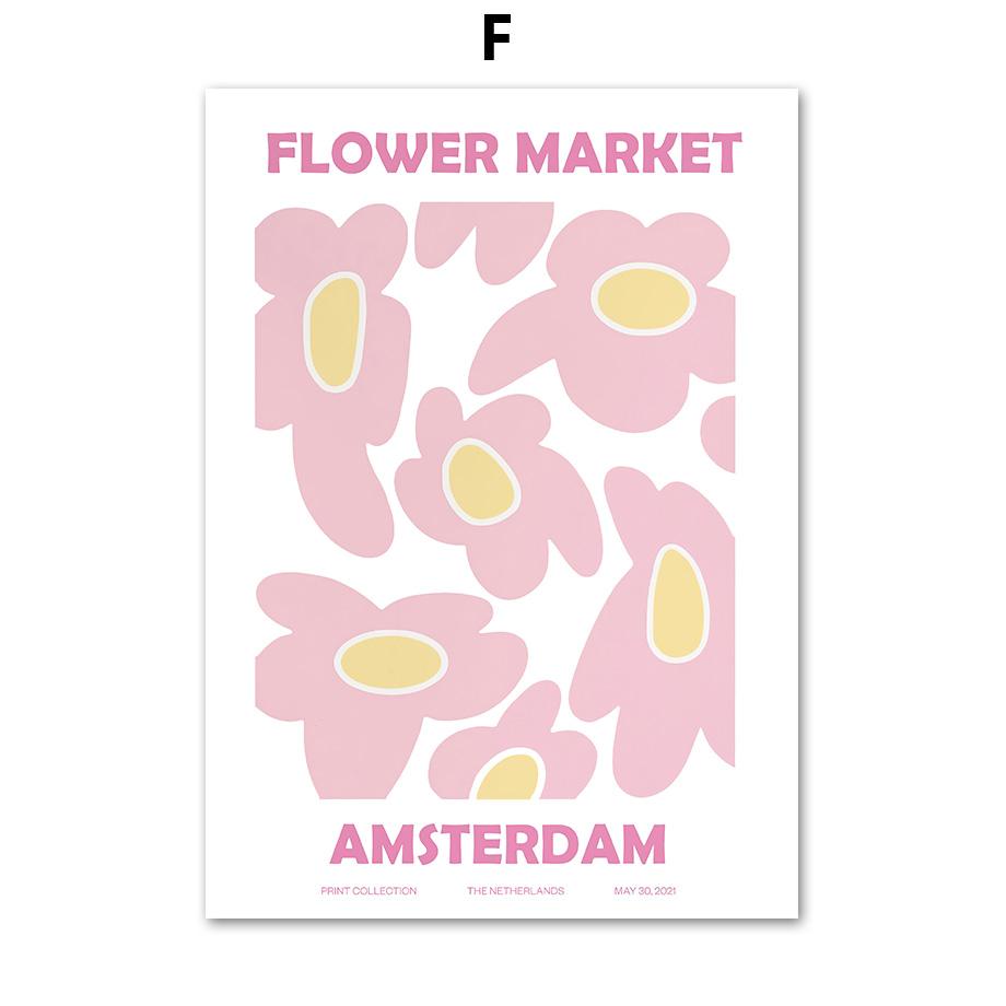 Абстрактная розовая карта музея Матисса, цветочный рынок, настенная живопись на холсте, скандинавские постеры и принты, декоративные фрески для гостиной