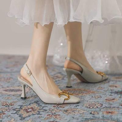 Модные женские сандалии обувь Мода Новая Пряжка на одном слове Высокий каблук Женские Тупой носок Тонкий каблук Одинарная обувь Высота обуви Сандалии