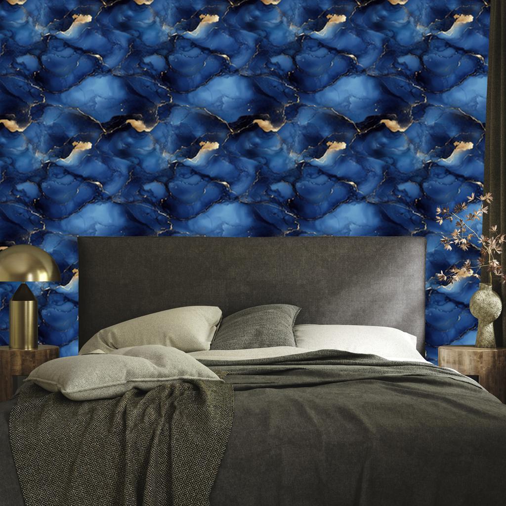 Ink Wallpaper Navy Blue, Black and Gold 50x1000