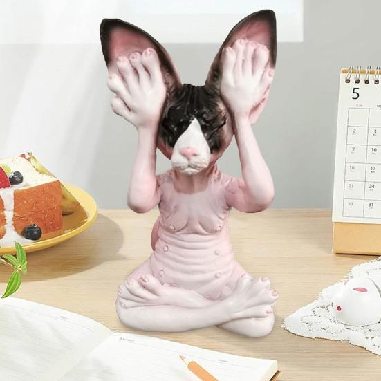Медитирующая кошка, статуэтка Будды из смолы, лысый кот, украшения, сидящая в медитации, дзен-статуэтка кошки, домашний декор, подарок для любителей медитации