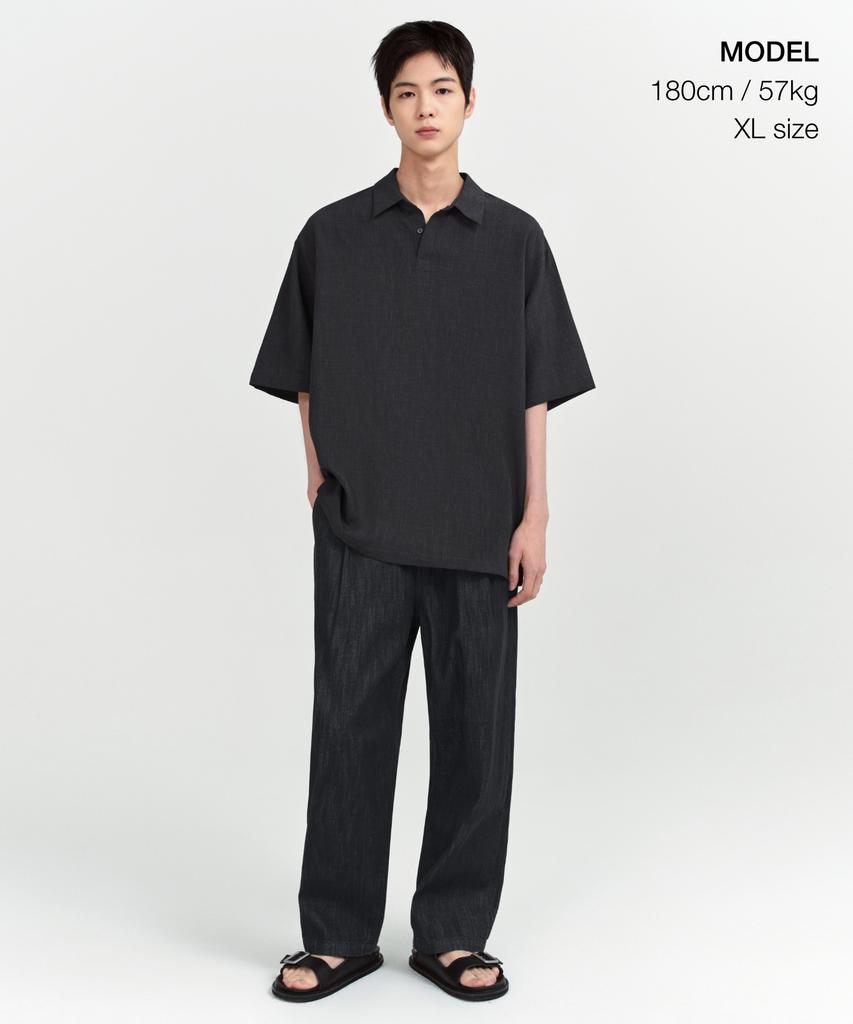 MUSINSA STANDARD Relaxed Linen-Like Tunic Short Sleeve Shirt [Dark Grey]