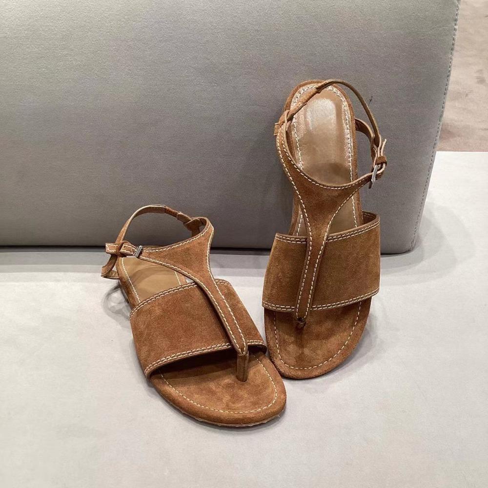 Модные роскошные сандалии летние замшевые римские сандалии на плоской подошве женские кожаные ретро универсальные сандалии с ремешком сзади Zapatos De Mujer