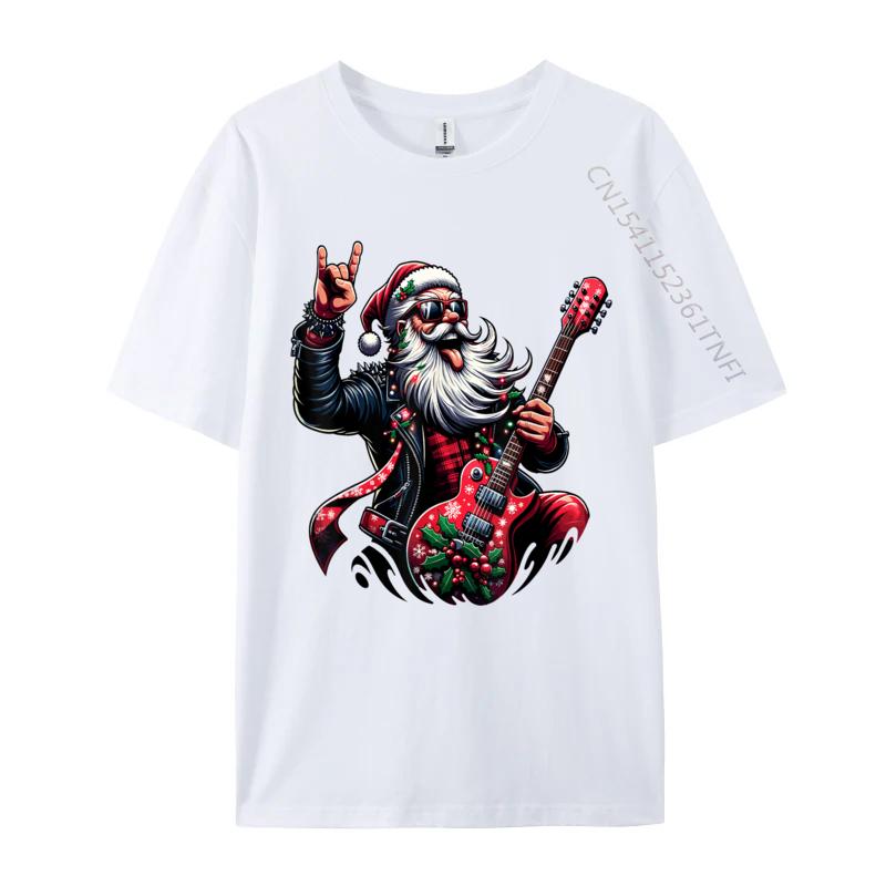 Rock Roll Christmas Santa Claus Guitar Player T-Shirts Autumn Soft Mens Tee Shirts Pure Cotton T Shirts