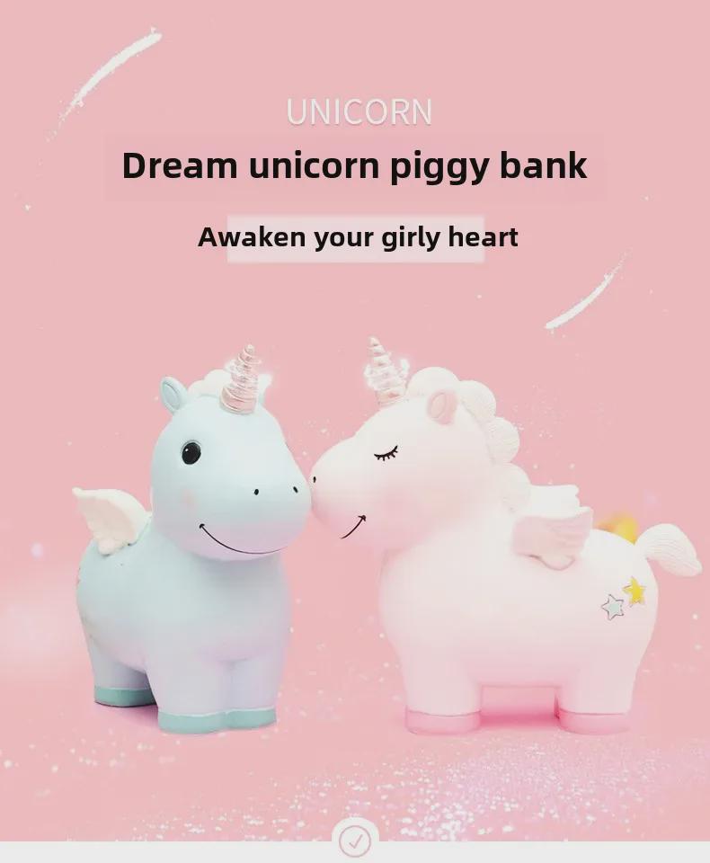 Resin Unicorn Piggy Bank - Cute Children's Room Ornament & Student Desk Decor Gift