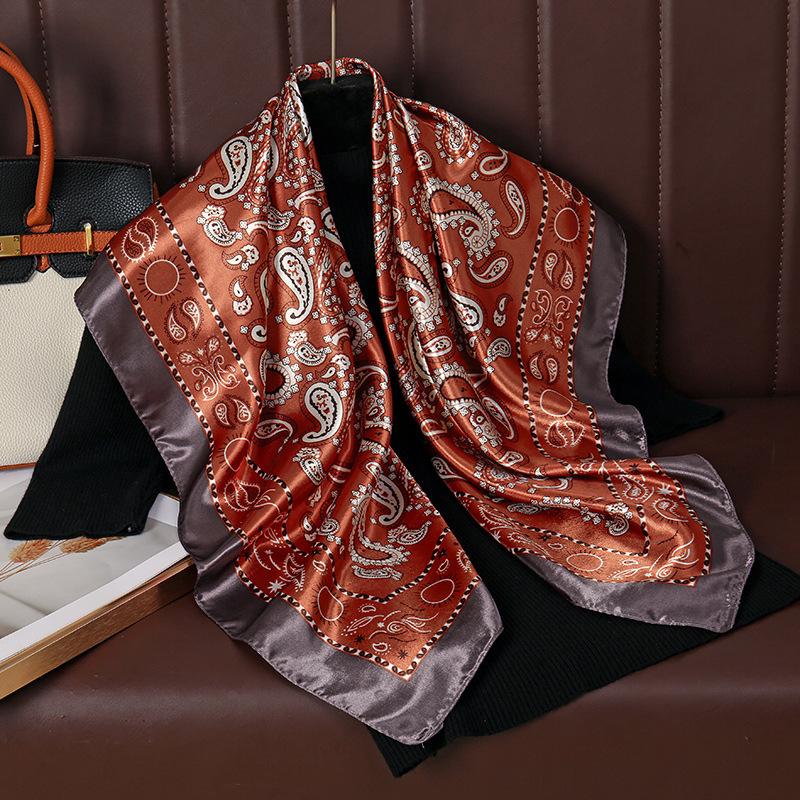 Spring and Autumn Women's Cashew Print Square Scarf Fashion Commuting Versatile Headscarf Stained Rose Square Scarf