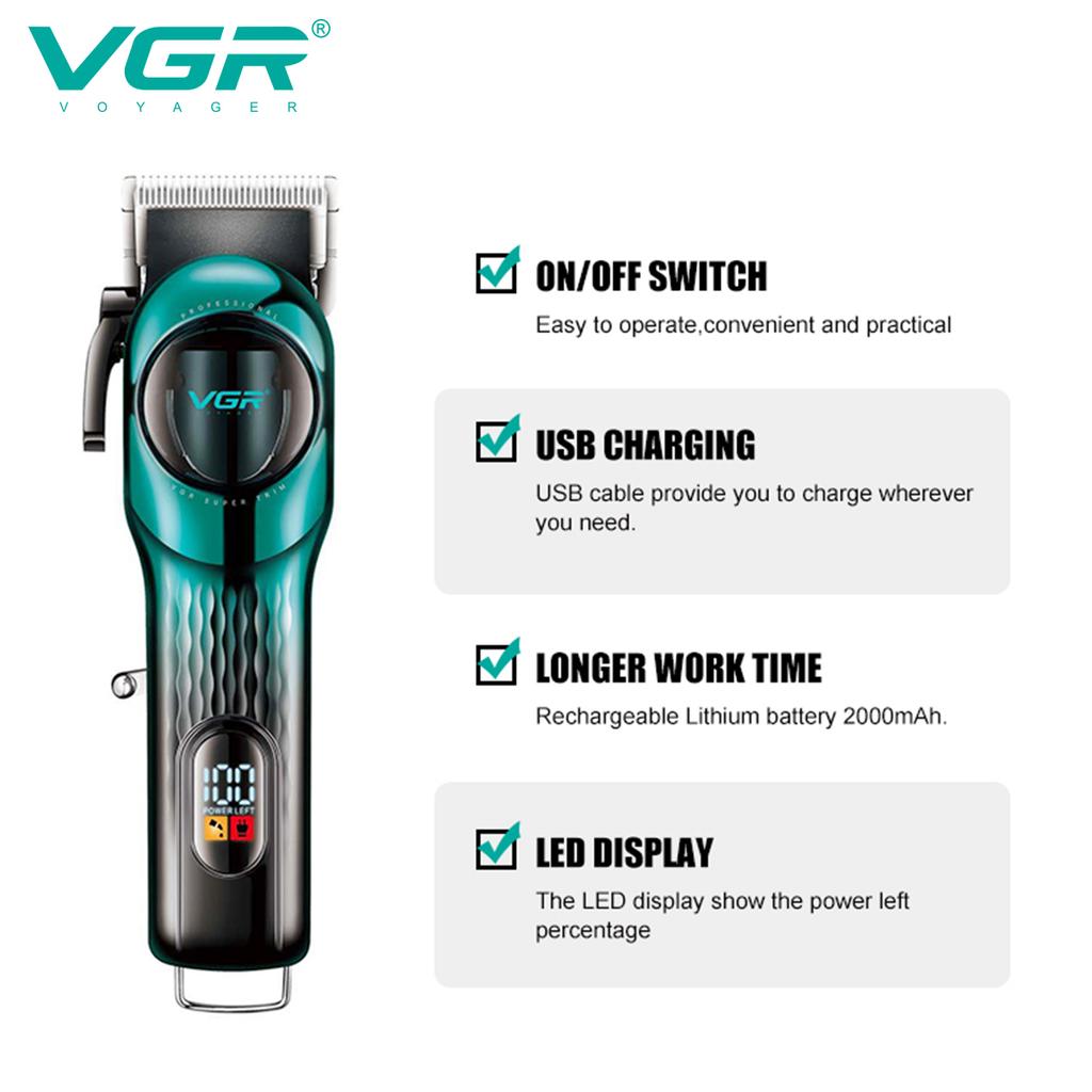 VGR 166 Профессиональная Умная Цифровая Перезаряжаемая Машинка для Стрижки Волос с Основанием с Градиентной Лентой Регулируемая Электрическая Push-машинка для Стрижки Волос Форма для Вырезания на Волосах