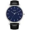 Leather Brand Simple Waterproof Analog Business Arm Watch Popular Date Quartz White Black Stylish Thin Watch [BUREI] Men's Men's