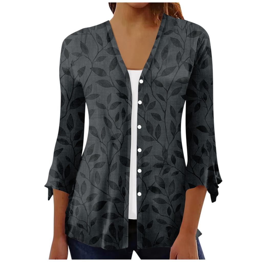 Women's Shirt Blouse Outerwear Print 3/4 Length Sleeve Casual Holiday Basic Button Tops