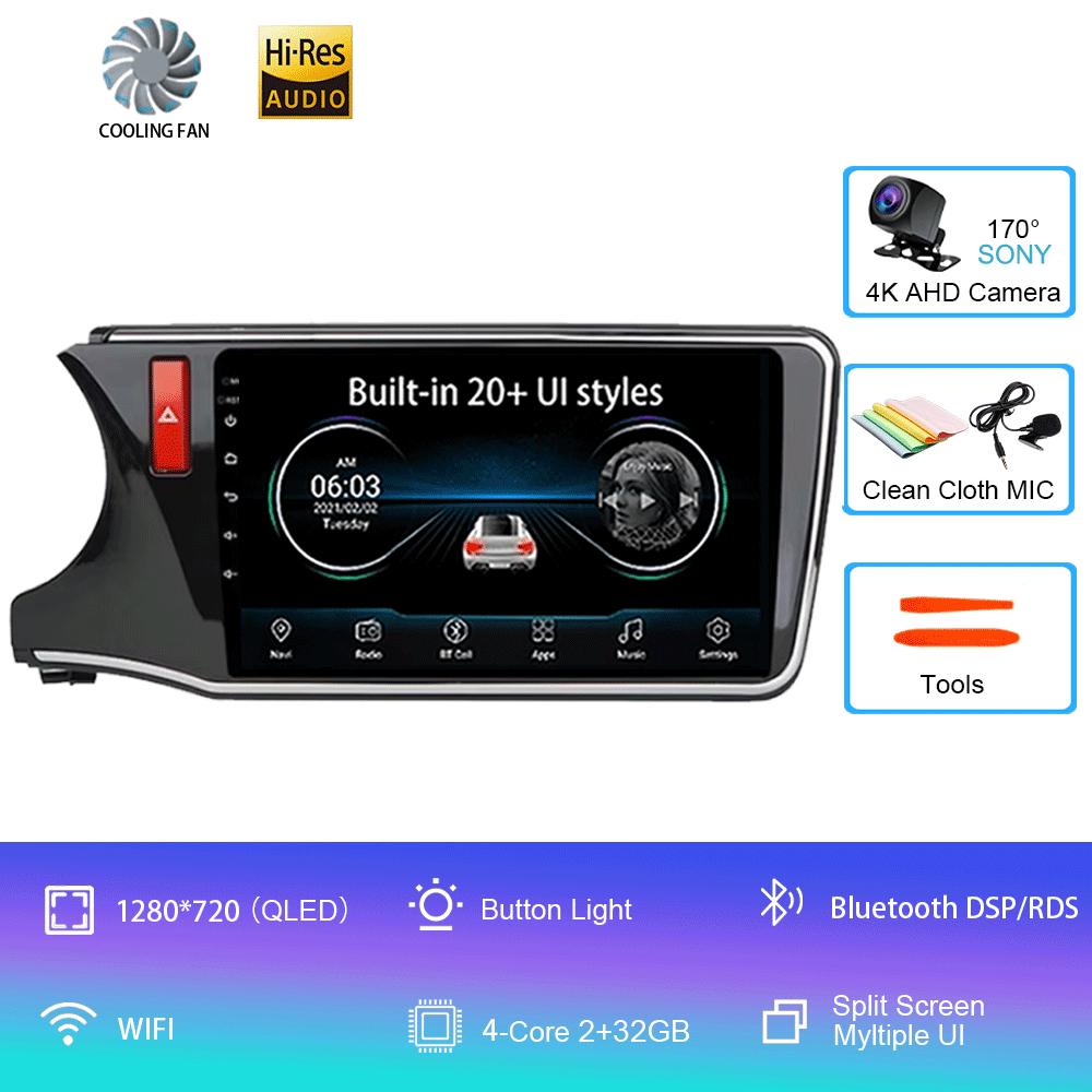 Для Honda City Grace 2014 - 2017 Android 14 Автомобильный радиоприемник Мультимедийный плеер Блок правого руля Навигация GPS 4G Wifi BT DSP QLED Экран