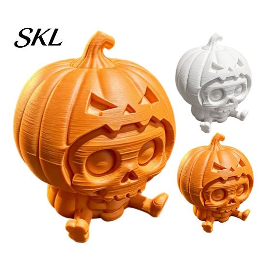 Small Limbs Pumpkin Figurine Skull Ornament, Hollow Ghost Face Design, 3D Printed Matte White Ornament Detailed Layered Halloween Figurine,