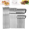 24pcs Dinnerware Set Stainless Steel Steak Knife Fork Coffee Spoon Teaspoon Flatware Dishwasher Safe Kitchen Tablewar