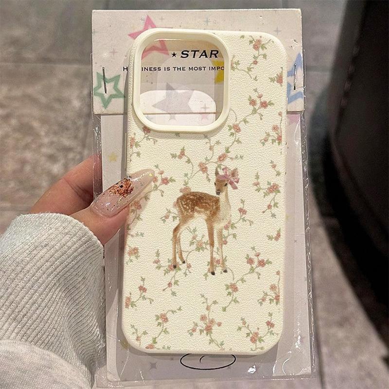 Милый Олень и Цветочный Узор Чехол для Телефона Для iPhone 17 Air 16 e 15 14 13 12 11 Pro Max Plus SE Материал ТПУ Чехол