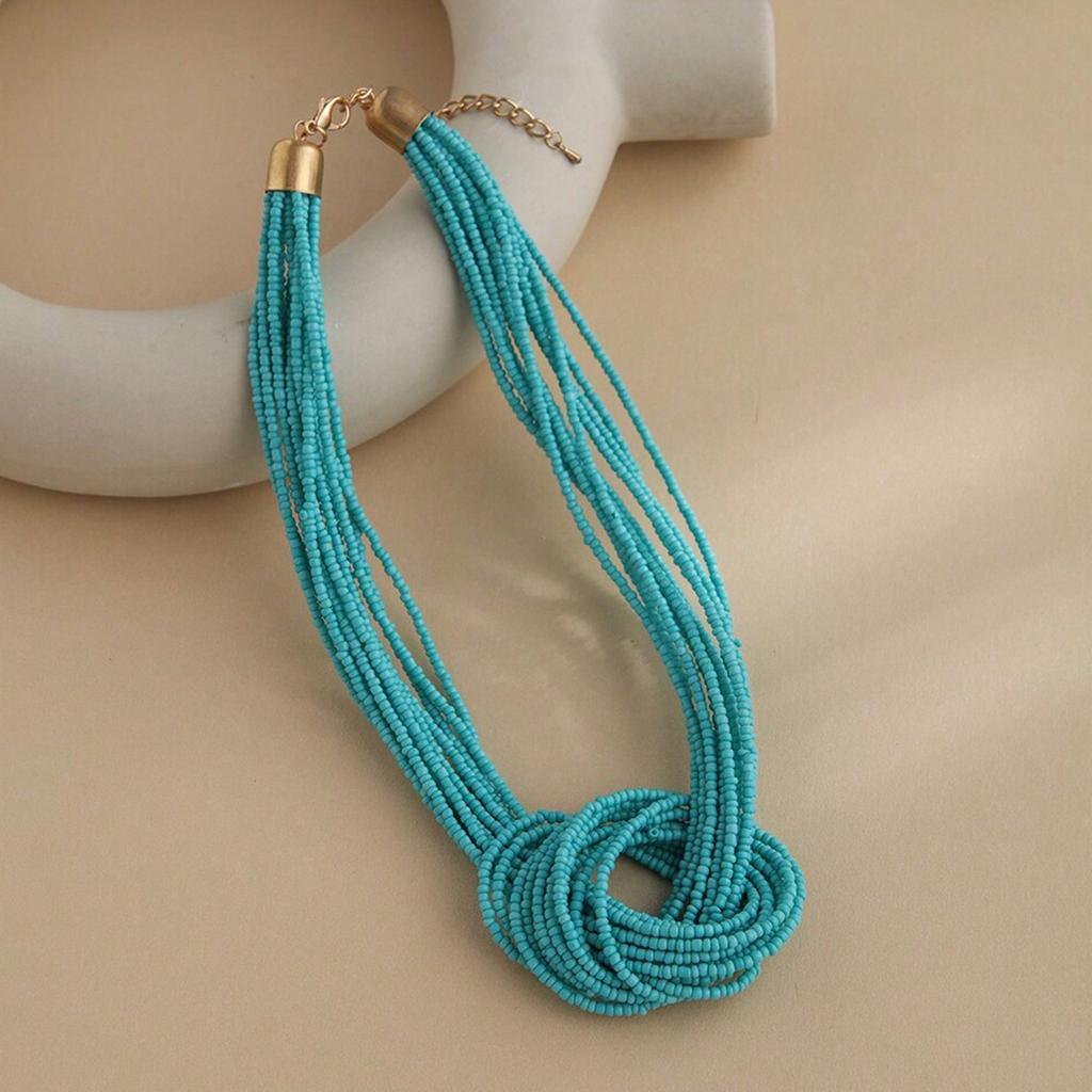 Bohemian Ethnic Style Multi-layer Color Blocked Rice Bead Necklace