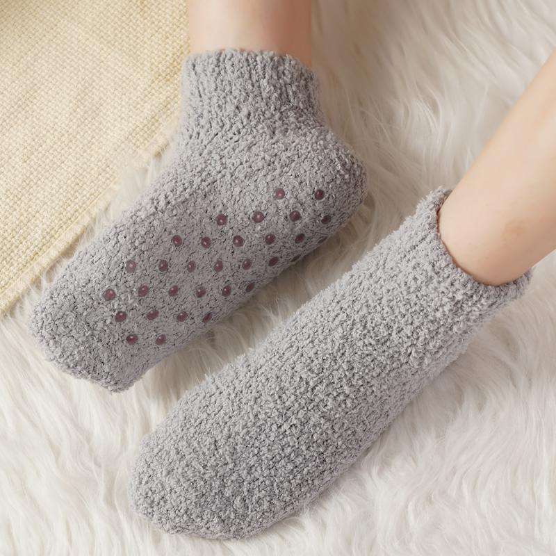 Новые женские носки-гольфы, женские утолщенные носки из кораллового флиса, теплые домашние напольные силиконовые нескользящие невидимые хлопковые носки-лодочки