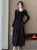 Черное ажурное платье с длинным рукавом женское осеннее стиль Хепберн маленькое черное платье темперамент талия длинная юбка