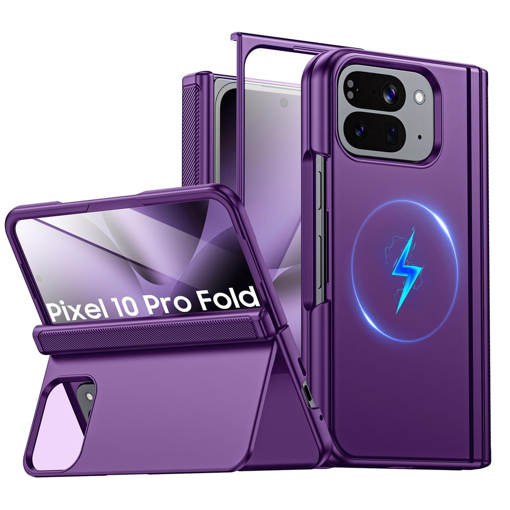 Для Google Pixel 10 Pro Fold с магнитной зарядкой [Скрытая подставка][Защитное стекло][Защита шарнира] Тонкий ударопрочный защитный чехол для телефона - Черный