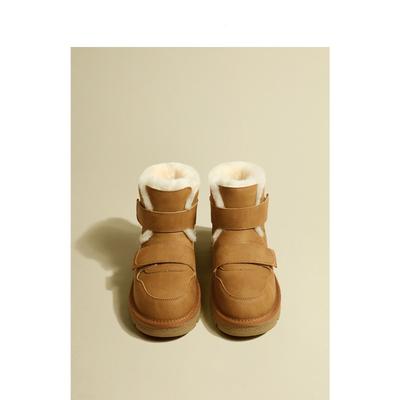 [ГУ ЮН] Снежные ботинки на толстой подошве, бархатные с утолщенным утеплителем, на липучке, короткие, с интегрированным мехом, хлопковые ботинки женские