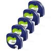 Paper Tape - Phonillico® - Compatible with Dymo LetraTag - Pack of 5 - 12mm X 4m - White Labels