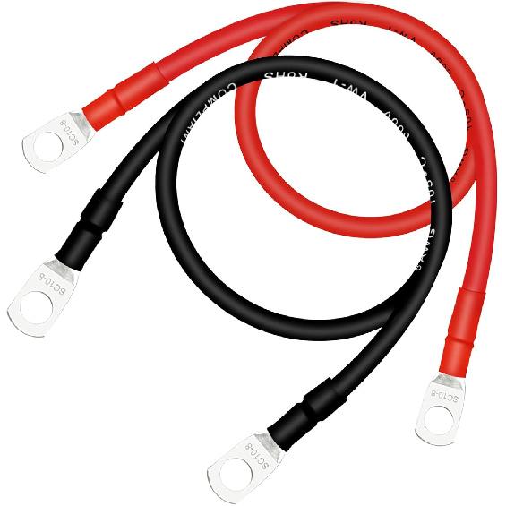 4 AWG Battery Cables with 3/8 inch Copper Terminals(2PCS 1FT)