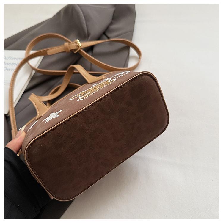 2025 Осень/Зима Ретро Леопардовый Принт Женская Универсальная Сумка-Ведро - Простая Повседневная Сумка Кроссбоди и На Плечо