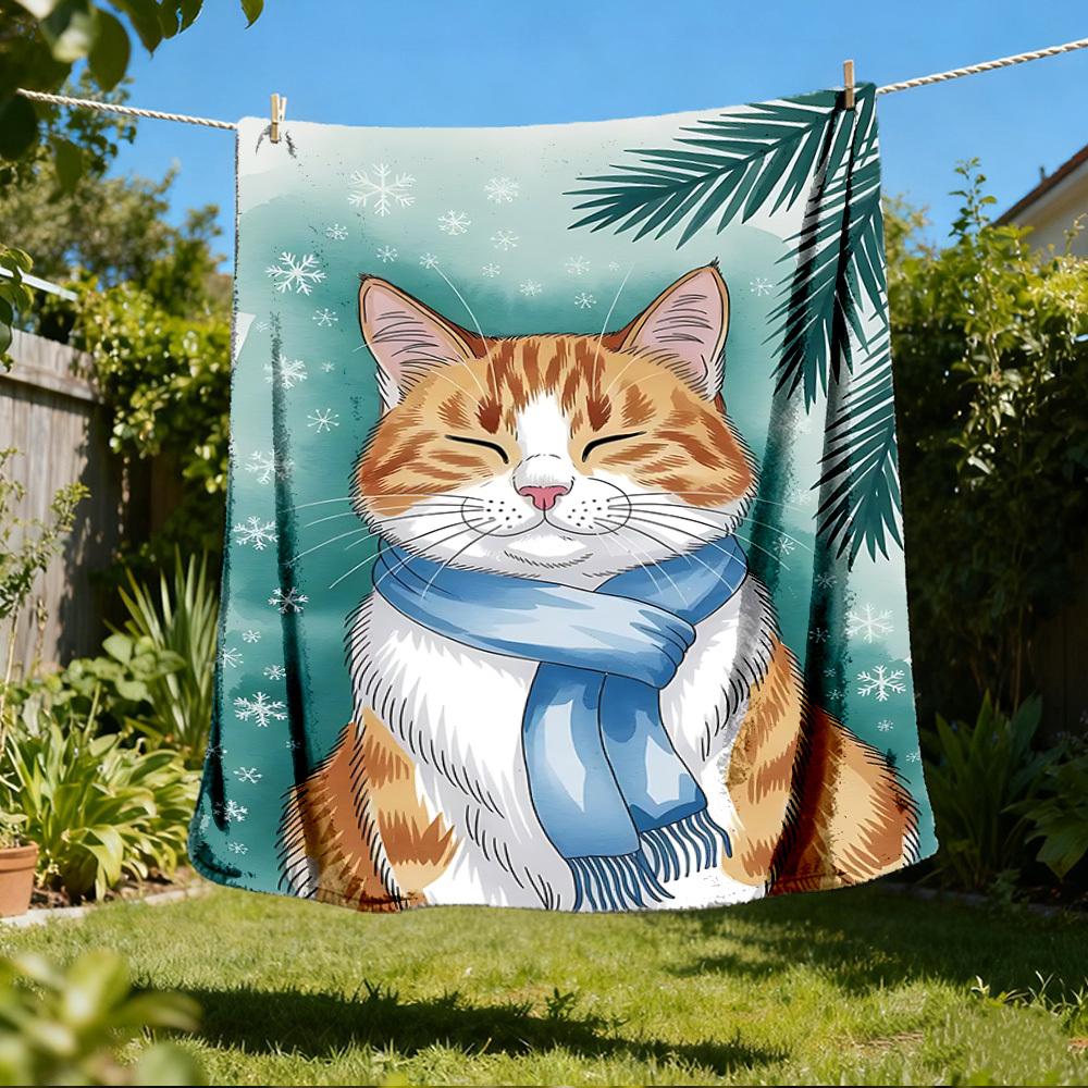 1pc Cat Scarf Winter Outdoor Flannel Blanket Soft All Season Polyester Throw , Perfect for Picnics & Travel , Picnic Accessory