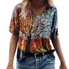 Летняя женская свободная 3D футболка с V-образным вырезом и коротким рукавом с цветочным принтом
