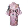 Women's Japanese-style Kimono Pajamas Short-sleeved Women's Printed Peacock Long Nightgown Simulation Silk Bathrobe