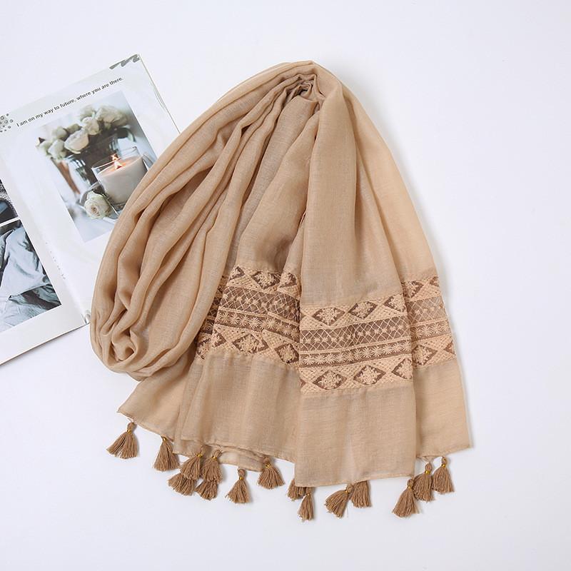 Spain Fashion Women Viscose Scarf Hollow Lace Floral Tassel Pashmina Hijab Shawls And Wraps Echarpe Foulards Femme 180*90Cm