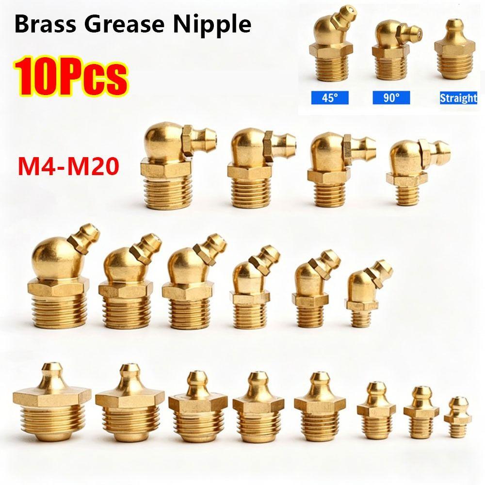 10Pcs Brass Brass Grease Nipple Oil Zerk Fitting for Construction Machinery