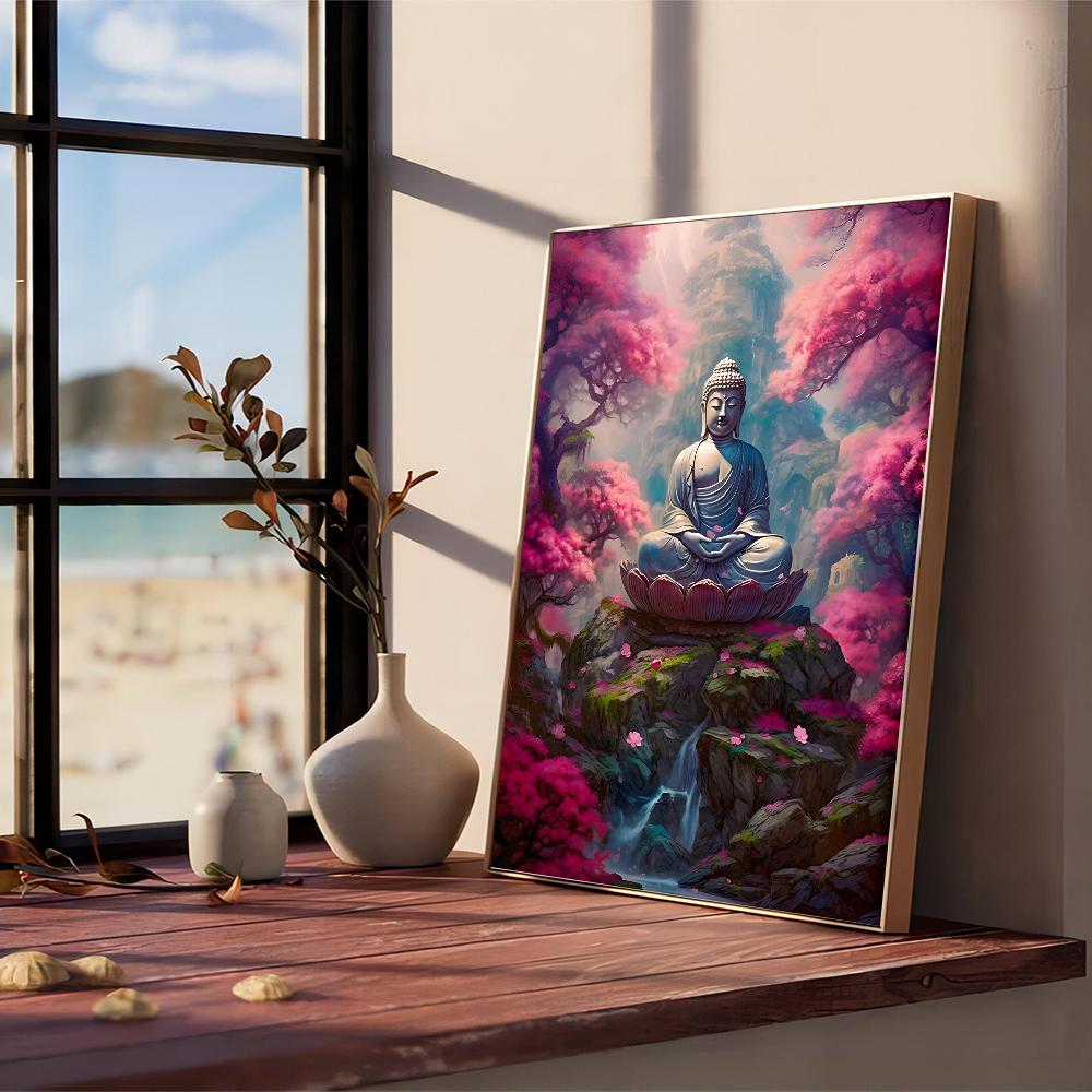 Камень Древний Будда Самоклеящийся Художественный Плакат Ретро Наклейка Из Крафт-Бумаги DIY Комната Бар Кафе Винтажная Декоративная Живопись