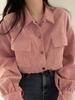 Vintage Corduroy Cropped Jacket Women Korean Fashion Long Sleeve Drawstring Blouses Female Casual Loose Single Breasted Coats