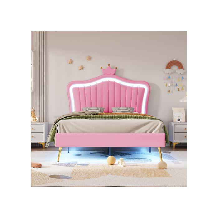 Lit d'enfant - MUVOE - 90 x 200 cm - Similicuir - LED - Design coquillage