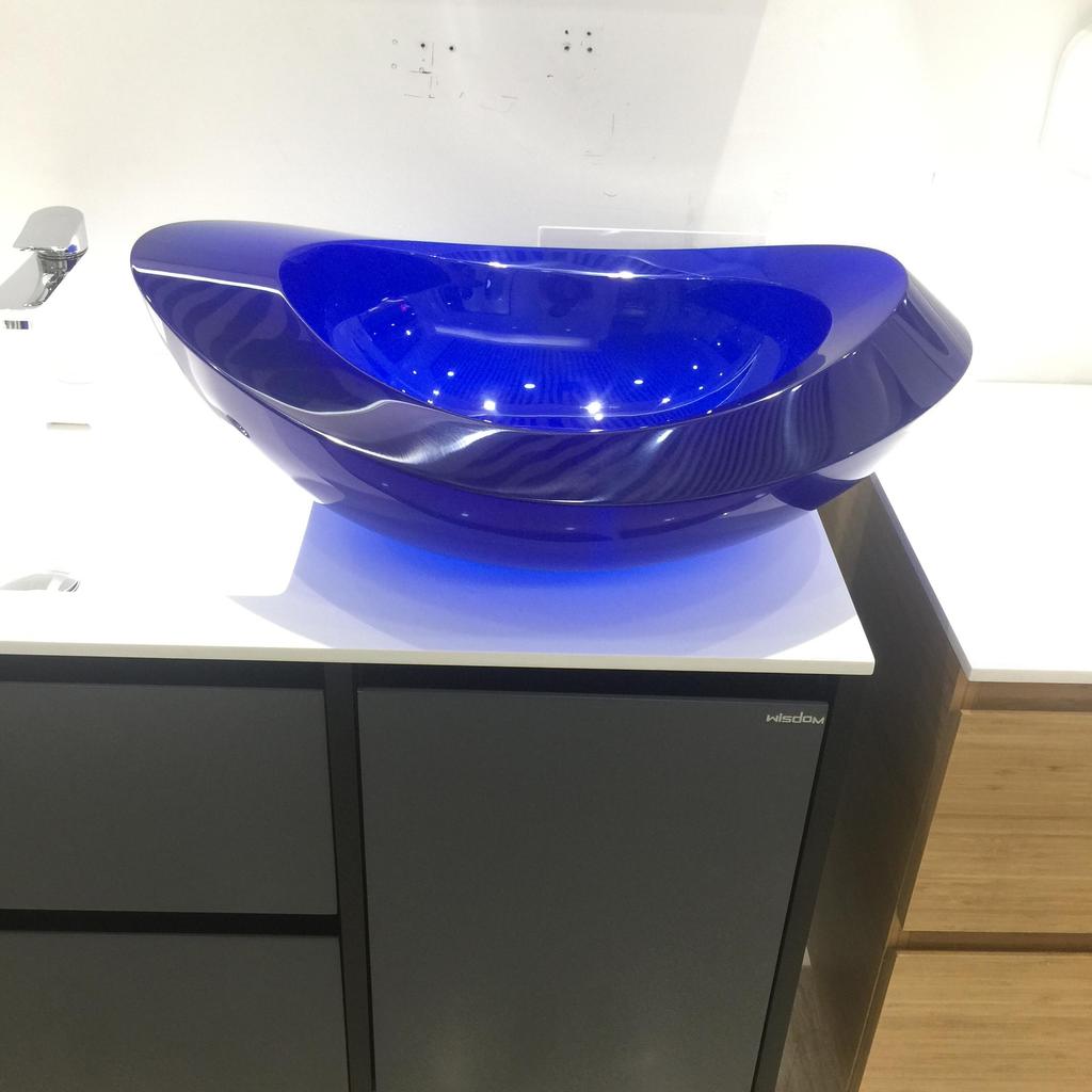23.6" Bathroom Transparent Resin Counter Top Vessel Sink Lavatory Oval Sky Blue Washbasin