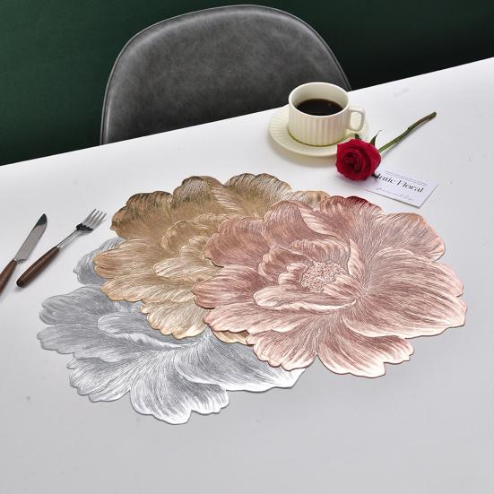 Floral Placemat Table Mat PVC High Temperature Resistant Non-Slip Coaster Placemat for Dining Table Wear-Resistant Table Protection Mat