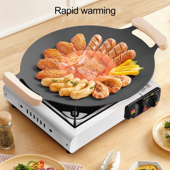 Cast Iron Baking Tray with Handles Non-stick Round Frying Pan for BBQ Steak Seafood Vegetables Pancakes Multifunctional Grill Pan for Stove Campfire