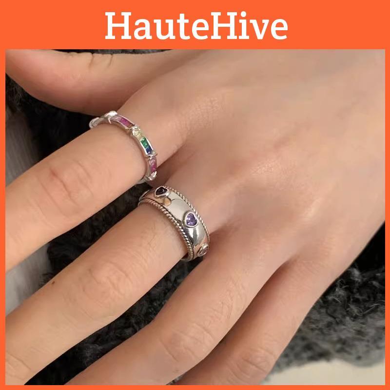 Summer Rainbow Zirconia Heart Shaped Adjustable Ring For Women Stylish Y2k Trend