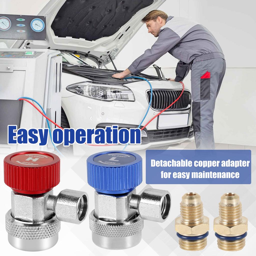 For R134A Quick Coupler Adapter with 1/4inch Male Flare High/Low Fitting Coupler Connector Replacement for Car Air Conditioner