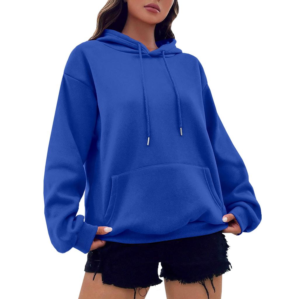 Женская модная осенне-зимняя однотонная свободная флисовая толстовка с длинным рукавом и капюшоном