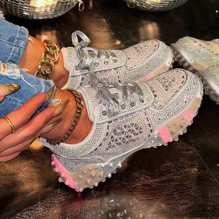 European Station Platform Rhinestone Large Size Dad Shoes Women's 2025 New Fashion Trend Muffin Sole Casual Sports Shoes