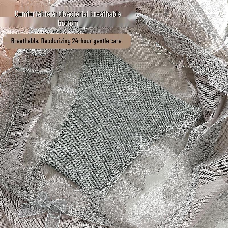 Женские бесшовные сексуальные сетчатые трусики с кружевной отделкой и бантиком