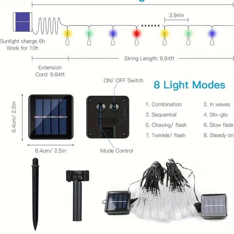 1 шт. 5 м/12 м светодиодные гирлянды на солнечных батареях с капельками, разноцветные праздничные уличные декоративные светильники для сада и кемпинга и патио