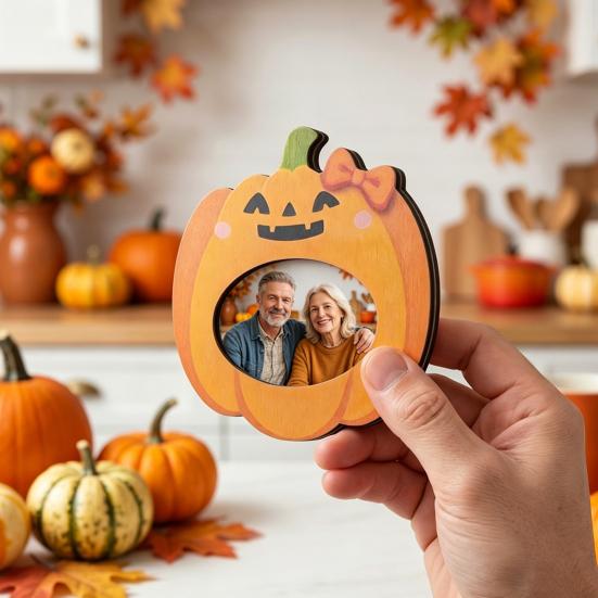 Holiday Gift Photo Holder Halloween Wooden Frame, Pumpkin/Ghost Picture Frame for Wall Personalized Hanging or Desktop Display, Home Decor Sturdy Wood