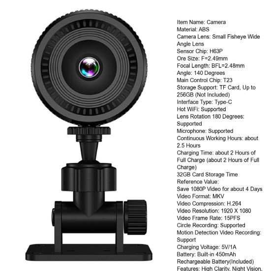 Беспроводная камера WiFi 1080P HD-совместимая Ночное видение Комнатная камера домашней безопасности Наружная камера видеонаблюдения Портативная мини-экшн-камера для спорта