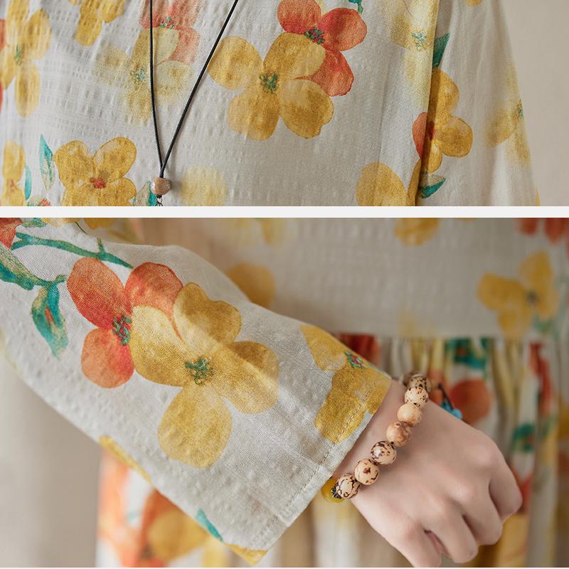 Хлопково-льняное свободное длинное платье, женское новое свободное тонкое льняное платье с длинными рукавами с литературным принтом в стиле ретро